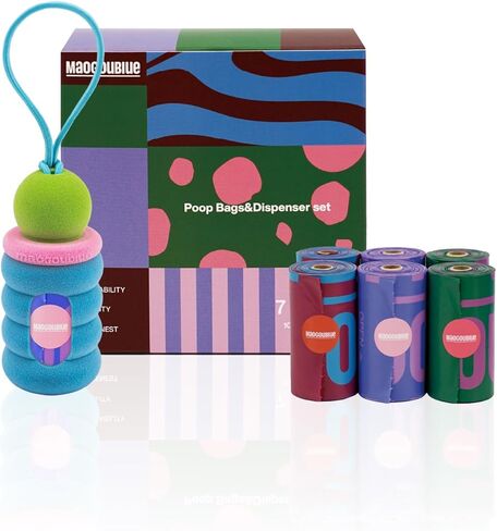 Dog Poop Bags with Dispenser, Leak Proof and Extra Thick Pet Waste Bags for Walking Dog and Cats Litter, 1 Bag Holder and 105 Bags (Purple) in Kuwait