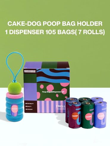 Dog Poop Bags with Dispenser, Leak Proof and Extra Thick Pet Waste Bags for Walking Dog and Cats Litter, 1 Bag Holder and 105 Bags (Purple) in Kuwait