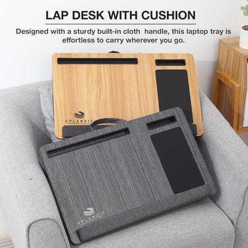 Laptop Tray – Home Office Lap Desk with Built-in Mouse Pad, Wrist Rest & Phone Holder, Portable Laptop Stand with Cushion, Tablet Slot & Carry Handle, Ideal for Bed & Workspaces (Black) in Saudi Arabia