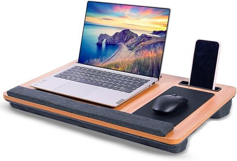 Laptop Tray – Home Office Lap Desk with Built-in Mouse Pad, Wrist Rest & Phone Holder, Portable Laptop Stand with Cushion, Tablet Slot & Carry Handle, Ideal for Bed & Workspaces (Black) in Saudi Arabia