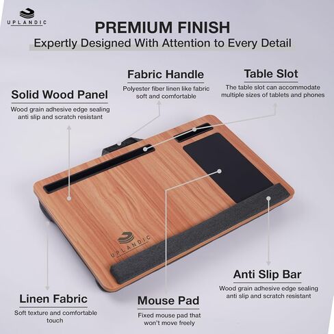 Laptop Tray – Home Office Lap Desk with Built-in Mouse Pad, Wrist Rest & Phone Holder, Portable Laptop Stand with Cushion, Tablet Slot & Carry Handle, Ideal for Bed & Workspaces (Black) in Saudi Arabia