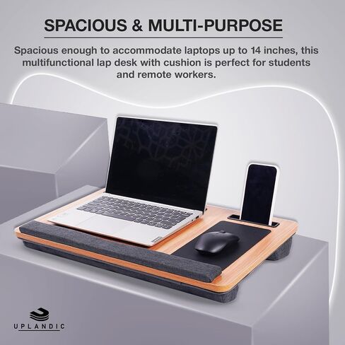Laptop Tray – Home Office Lap Desk with Built-in Mouse Pad, Wrist Rest & Phone Holder, Portable Laptop Stand with Cushion, Tablet Slot & Carry Handle, Ideal for Bed & Workspaces (Black) in Saudi Arabia