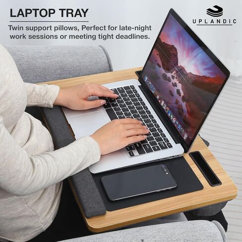 Laptop Tray – Home Office Lap Desk with Built-in Mouse Pad, Wrist Rest & Phone Holder, Portable Laptop Stand with Cushion, Tablet Slot & Carry Handle, Ideal for Bed & Workspaces (Black) in Saudi Arabia