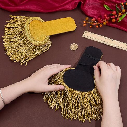 PH PandaHall 2pcs Tassel Shoulder Fringe Shoulder Boards Gold Trim Epaulettes Uniform Epaulet Shoulders Ringmaster Shoulders with Elastic Band for Men and Women Cosplay Clothes Accessories Decor in Saudi Arabia