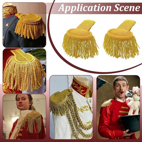 PH PandaHall 2pcs Tassel Shoulder Fringe Shoulder Boards Gold Trim Epaulettes Uniform Epaulet Shoulders Ringmaster Shoulders with Elastic Band for Men and Women Cosplay Clothes Accessories Decor in Saudi Arabia
