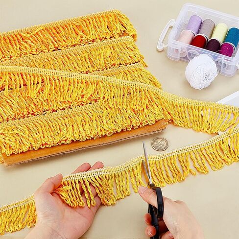 PH PandaHall 13.12 Yards Tassel Trim Sewing Fringe Trim 2-3/8 inch Tassel Ribbon Gold Fringe Trim Fringes for Clothing Dress Curtain Lampshade Costume Home Decor DIY Crafts, Christmas Gold in Saudi Arabia