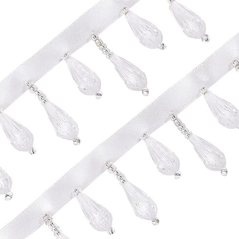 OLYCRAFT 3 Yards Beaded Teardrop Fringe Trim 1.4 Inch Wide Glass Teardrop Beaded Fringe Trim Decorative Fringe with Crystal Pendant Water Drop Beaded Fringe for Garment Accessories Clear Home Decor in Kuwait