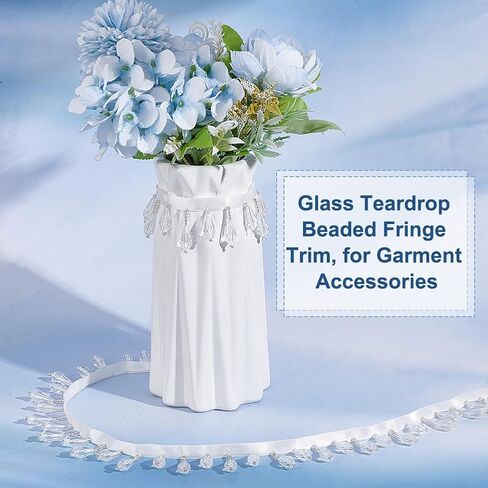 OLYCRAFT 3 Yards Beaded Teardrop Fringe Trim 1.4 Inch Wide Glass Teardrop Beaded Fringe Trim Decorative Fringe with Crystal Pendant Water Drop Beaded Fringe for Garment Accessories Clear Home Decor in Kuwait