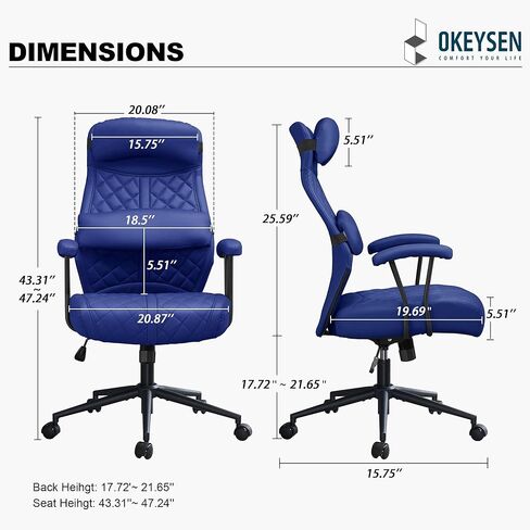 كرسي مكتب Okeysen الجلدي الحديثة ، كراسي قاعة المؤتمرات العالية في منتصف القرن متلقيان مع وسادة قابلة للإزالة ، كرسي المكتب التنفيذي المبطنة للمنزل ، المكتب. in Kuwait