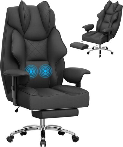 Homall Big and Tall Massage Office Chair,Reclining High Back Ergonomic Home Office Desk Chair with Adjustable Padded Armrest and Foot Rest (Mesh, Black) in Kuwait