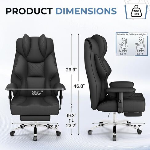 Homall Big and Tall Massage Office Chair,Reclining High Back Ergonomic Home Office Desk Chair with Adjustable Padded Armrest and Foot Rest (Mesh, Black) in Kuwait
