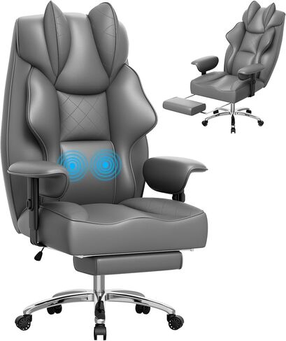 Homall Big and Tall Massage Office Chair,Reclining High Back Ergonomic Home Office Desk Chair with Adjustable Padded Armrest and Foot Rest (Mesh, Black) in Kuwait