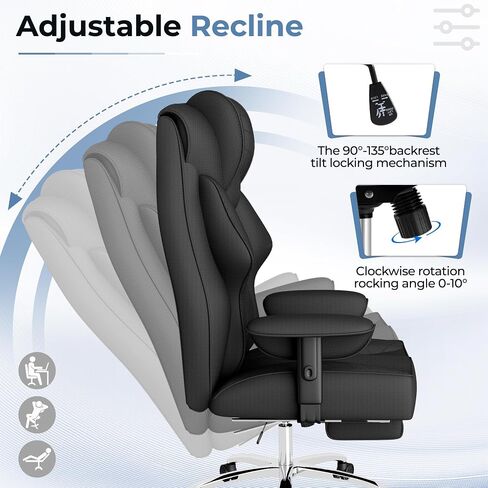 Homall Big and Tall Massage Office Chair,Reclining High Back Ergonomic Home Office Desk Chair with Adjustable Padded Armrest and Foot Rest (Mesh, Black) in Kuwait