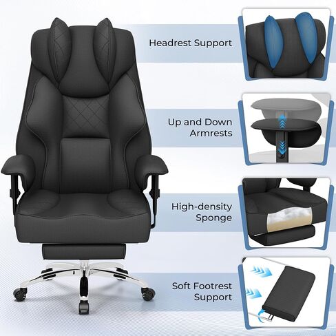 Homall Big and Tall Massage Office Chair,Reclining High Back Ergonomic Home Office Desk Chair with Adjustable Padded Armrest and Foot Rest (Mesh, Black) in Kuwait