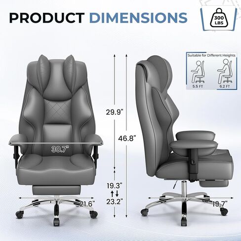 Homall Big and Tall Massage Office Chair,Reclining High Back Ergonomic Home Office Desk Chair with Adjustable Padded Armrest and Foot Rest (Mesh, Black) in Kuwait