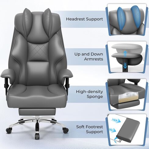 Homall Big and Tall Massage Office Chair,Reclining High Back Ergonomic Home Office Desk Chair with Adjustable Padded Armrest and Foot Rest (Mesh, Black) in Kuwait