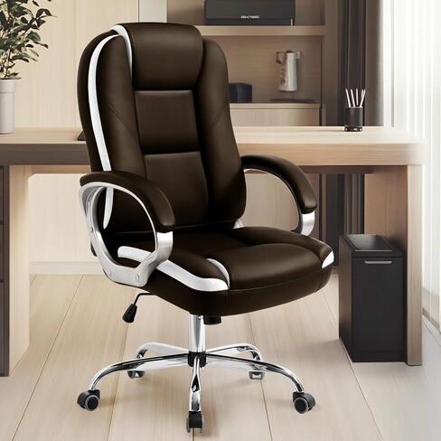 High-Back Ergonomic Office Chair with Lumbar Support, Heavy Duty Executive Desk Chair for Home Office, Brown in Kuwait