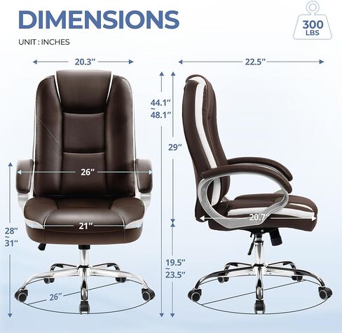 High-Back Ergonomic Office Chair with Lumbar Support, Heavy Duty Executive Desk Chair for Home Office, Brown in Kuwait
