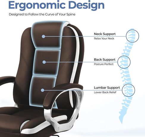 High-Back Ergonomic Office Chair with Lumbar Support, Heavy Duty Executive Desk Chair for Home Office, Brown in Kuwait