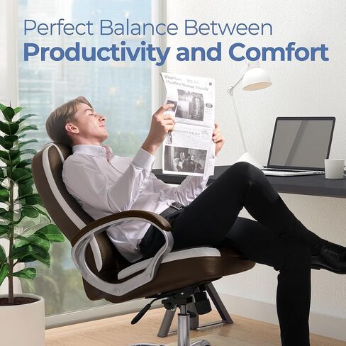 High-Back Ergonomic Office Chair with Lumbar Support, Heavy Duty Executive Desk Chair for Home Office, Brown in Kuwait