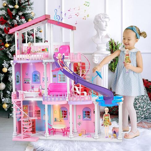 Dolly House Dolly Dolly الكبير ، دمية متينة من 3 طوابق مع أثاث وإكسسوارات كبيرة ، هدايا ABS Plastic Play House من 3 إلى 12 عامًا من الأطفال in Kuwait