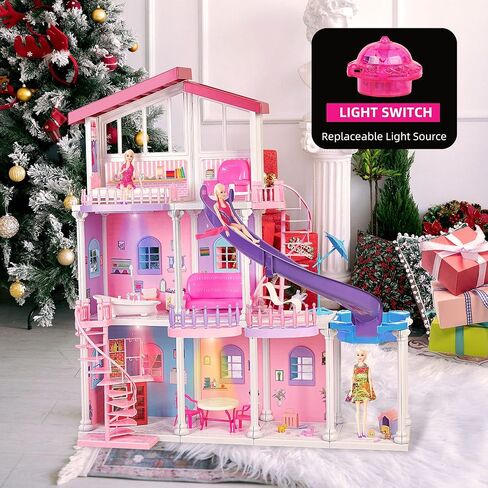 Dolly House Dolly Dolly الكبير ، دمية متينة من 3 طوابق مع أثاث وإكسسوارات كبيرة ، هدايا ABS Plastic Play House من 3 إلى 12 عامًا من الأطفال in Kuwait