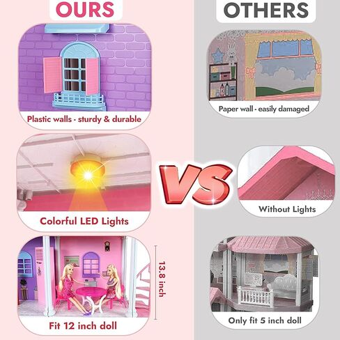 Dolly House Dolly Dolly الكبير ، دمية متينة من 3 طوابق مع أثاث وإكسسوارات كبيرة ، هدايا ABS Plastic Play House من 3 إلى 12 عامًا من الأطفال in Kuwait