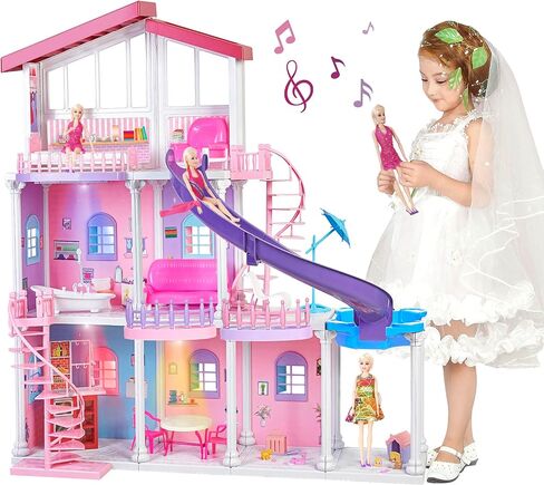 Dolly House Dolly Dolly الكبير ، دمية متينة من 3 طوابق مع أثاث وإكسسوارات كبيرة ، هدايا ABS Plastic Play House من 3 إلى 12 عامًا من الأطفال in Kuwait