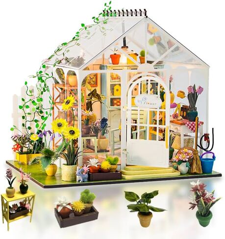 DIY Miniature Dollhouse Kit ، Mini House Making Kit with Furnitures ، Tiny House Kit للبناء للبالغين ، هدية Hobby Craft ليوم عيد الميلاد ، متجر الزهور in Kuwait