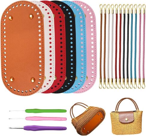 Adboros 6+12 PCS قواعد أكياس للكروشيه مع مقابض محفظة مضفر لصنع الأكياس ، و 3 أجهزة كمبيوتريف خطافات الكروشيه ، و 6 ألوان محفظة جلدية للكروشيه ، و 12 بوصة بوحبة جلدية بوال in Saudi Arabia