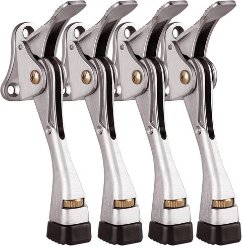 Door Stopper 4 Packs - 4 Inch Kickdown Door Stoppers for Bottom of Door, Adjustable Height One Touch Metal Heavy Duty Door Stop with Rubber Tip, Door Holder, Door Stops, Easy to Install in Saudi Arabia