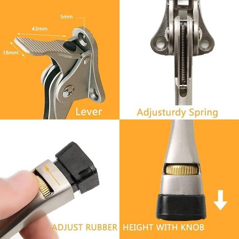 Door Stopper 4 Packs - 4 Inch Kickdown Door Stoppers for Bottom of Door, Adjustable Height One Touch Metal Heavy Duty Door Stop with Rubber Tip, Door Holder, Door Stops, Easy to Install in Saudi Arabia
