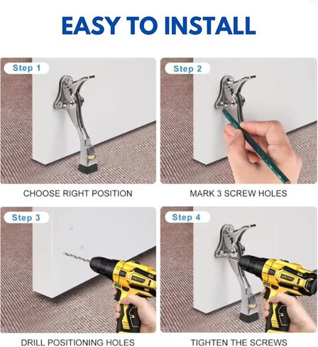 Door Stopper 4 Packs - 4 Inch Kickdown Door Stoppers for Bottom of Door, Adjustable Height One Touch Metal Heavy Duty Door Stop with Rubber Tip, Door Holder, Door Stops, Easy to Install in Saudi Arabia