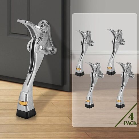Door Stopper 4 Packs - 4 Inch Kickdown Door Stoppers for Bottom of Door, Adjustable Height One Touch Metal Heavy Duty Door Stop with Rubber Tip, Door Holder, Door Stops, Easy to Install in Saudi Arabia