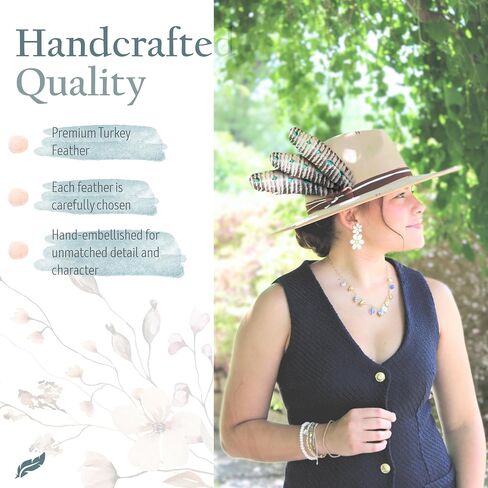 Handmade Turquoise Studded Turkey Feather – Natural Barred Feather for Crafts, Hats, Dreamcatchers, Garland, Trim, Accessories, Decor, Events, Costumes – 3-Pack, Natural in Saudi Arabia