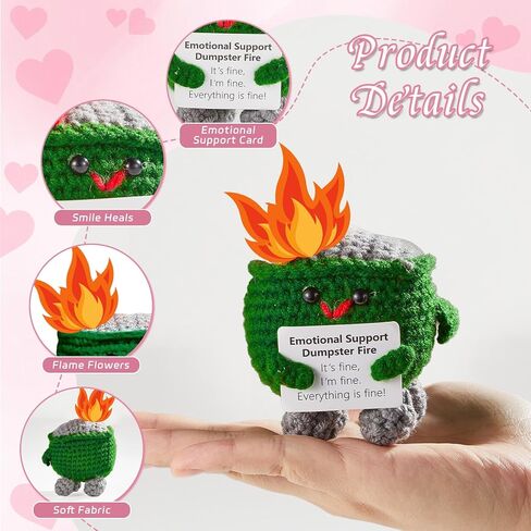 6 Sets Emotional Support Dumpster Fire Crochet Teacher Appreciation Day Gift with Positive Card Motivational Handmade Knitted Doll Present for Coworkers Staff Women Men Nurse Week School Office in Saudi Arabia