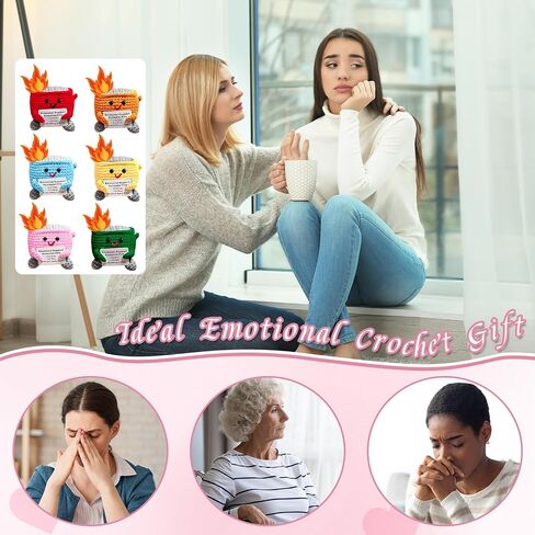 6 Sets Emotional Support Dumpster Fire Crochet Teacher Appreciation Day Gift with Positive Card Motivational Handmade Knitted Doll Present for Coworkers Staff Women Men Nurse Week School Office in Saudi Arabia
