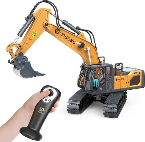 Remote Control Excavator Toys for Boys 3-5 year old, 680-degree Turns with 2 Batteries, Metal Shovel, Roadblock sign, Lights & Sounds, Construction RC Excavator Toy Best Birthday Gift for 6-12 yr Boys in Saudi Arabia