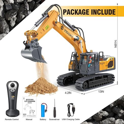 Remote Control Excavator Toys for Boys 3-5 year old, 680-degree Turns with 2 Batteries, Metal Shovel, Roadblock sign, Lights & Sounds, Construction RC Excavator Toy Best Birthday Gift for 6-12 yr Boys in Saudi Arabia
