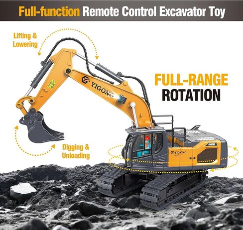 Remote Control Excavator Toys for Boys 3-5 year old, 680-degree Turns with 2 Batteries, Metal Shovel, Roadblock sign, Lights & Sounds, Construction RC Excavator Toy Best Birthday Gift for 6-12 yr Boys in Saudi Arabia