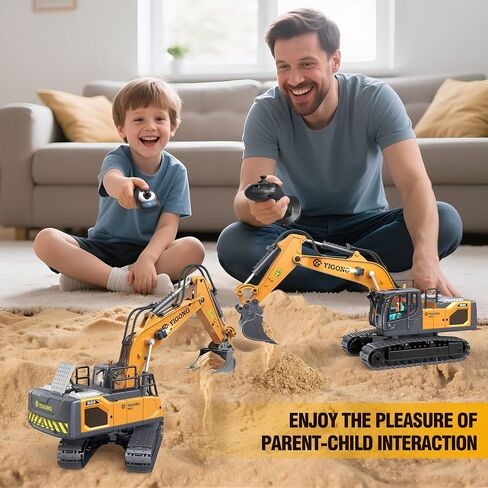Remote Control Excavator Toys for Boys 3-5 year old, 680-degree Turns with 2 Batteries, Metal Shovel, Roadblock sign, Lights & Sounds, Construction RC Excavator Toy Best Birthday Gift for 6-12 yr Boys in Saudi Arabia
