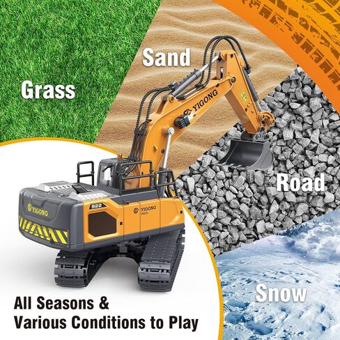Remote Control Excavator Toys for Boys 3-5 year old, 680-degree Turns with 2 Batteries, Metal Shovel, Roadblock sign, Lights & Sounds, Construction RC Excavator Toy Best Birthday Gift for 6-12 yr Boys in Saudi Arabia