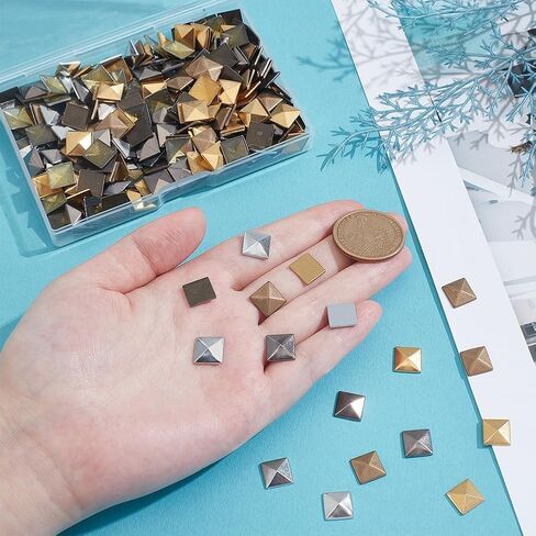 ph pandahall 320pcs 4 ألوان مسطحة الهرم الهرم الأزرار Hotfix مربع الأزرار الأزرار الهرم غراء على المعاد in Saudi Arabia