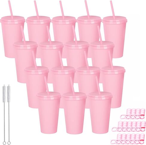 Plastic Party Cups, 24 Oz Tumblers with Lids and Straws, Reusable Drink Cups in Bulk, for Travel and Iced Coffee,Cold Drink, 16 Pack(16, Rainbow) in Saudi Arabia