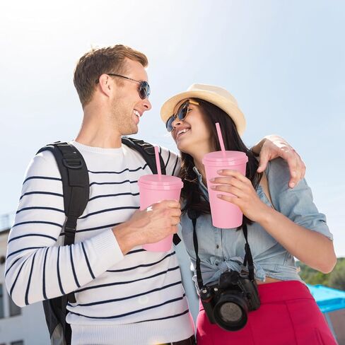 Plastic Party Cups, 24 Oz Tumblers with Lids and Straws, Reusable Drink Cups in Bulk, for Travel and Iced Coffee,Cold Drink, 16 Pack(16, Rainbow) in Saudi Arabia