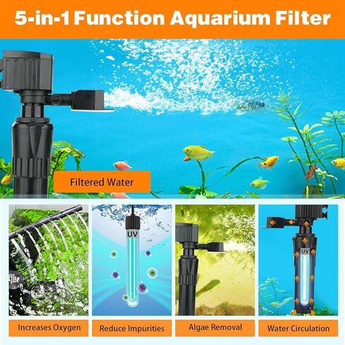 مرشح Hygger Aquarium U-V لخزان 10-40 جالون ، مرشح مضخة 12 واط للمياه الخضراء والطحالب ، مرشح خزان الأسماك الداخلي للمياه المالحة العذبة in Saudi Arabia