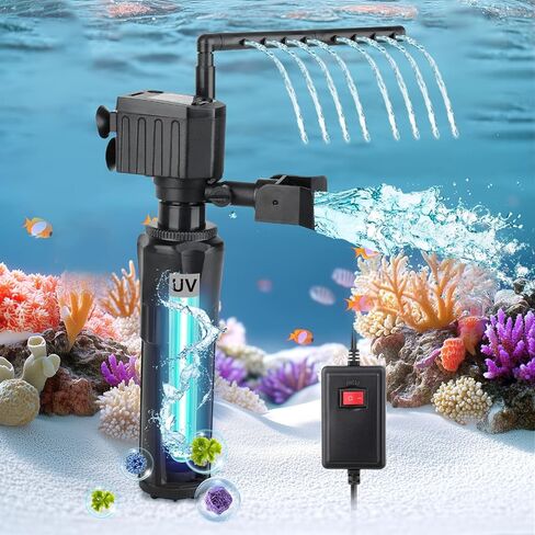 hygger Aquarium U-V Filter for 20-60 Gallon Tank, Submersible 14W Pump Filter for Green Water and Algae Clean, Internal Fish Tank Filter for Saltwater Freshwater in Saudi Arabia