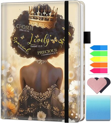 A5 Leather Lined Journal Notebook, 200 Pages Hardcover Executive Notebook for Men Women Office Note Taking, Thick Writing Paper Daily Journal with Bookmarks/Indexes, African American Girl Crown in Kuwait