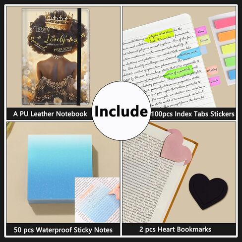 A5 Leather Lined Journal Notebook, 200 Pages Hardcover Executive Notebook for Men Women Office Note Taking, Thick Writing Paper Daily Journal with Bookmarks/Indexes, African American Girl Crown in Kuwait