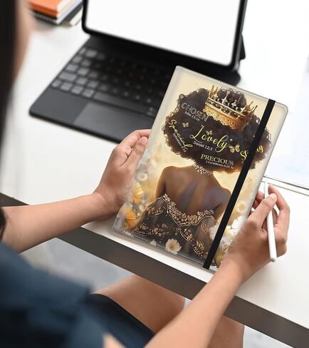 A5 Leather Lined Journal Notebook, 200 Pages Hardcover Executive Notebook for Men Women Office Note Taking, Thick Writing Paper Daily Journal with Bookmarks/Indexes, African American Girl Crown in Kuwait